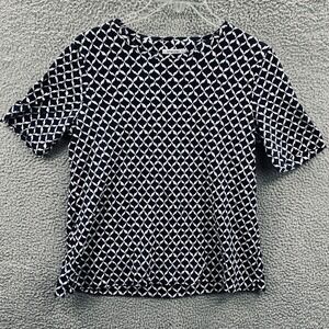 Chicos Womens Top 2 Large Navy White Geometric Minimalist Capsule Resort Coastal